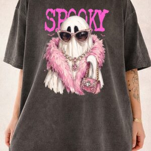 Spooky Girly Ghost Pink Halloween Oversized Graphic Tee