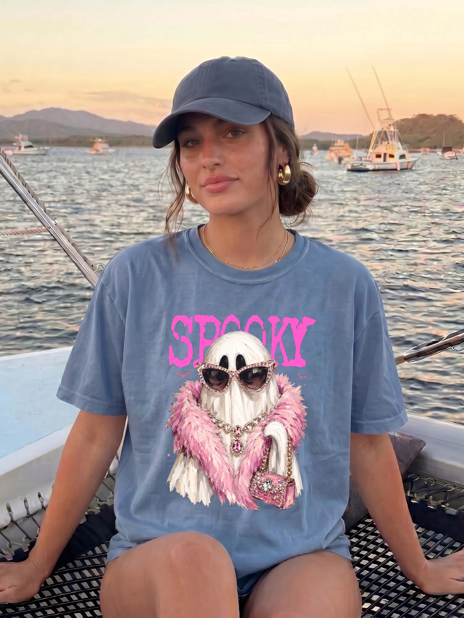 Spooky Girly Ghost Pink Halloween Oversized Graphic Tee