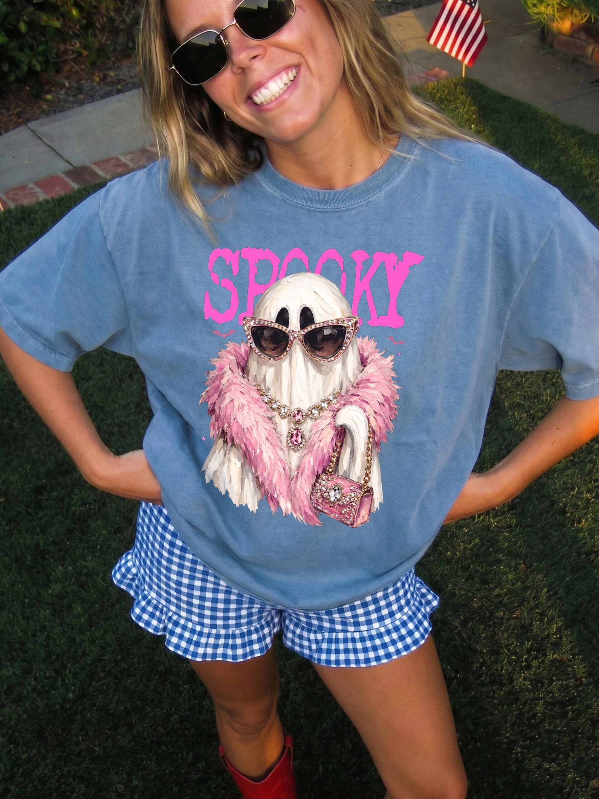 Spooky Girly Ghost Pink Halloween Oversized Graphic Tee