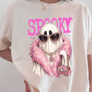 Spooky Girly Ghost Pink Halloween Oversized Graphic Tee