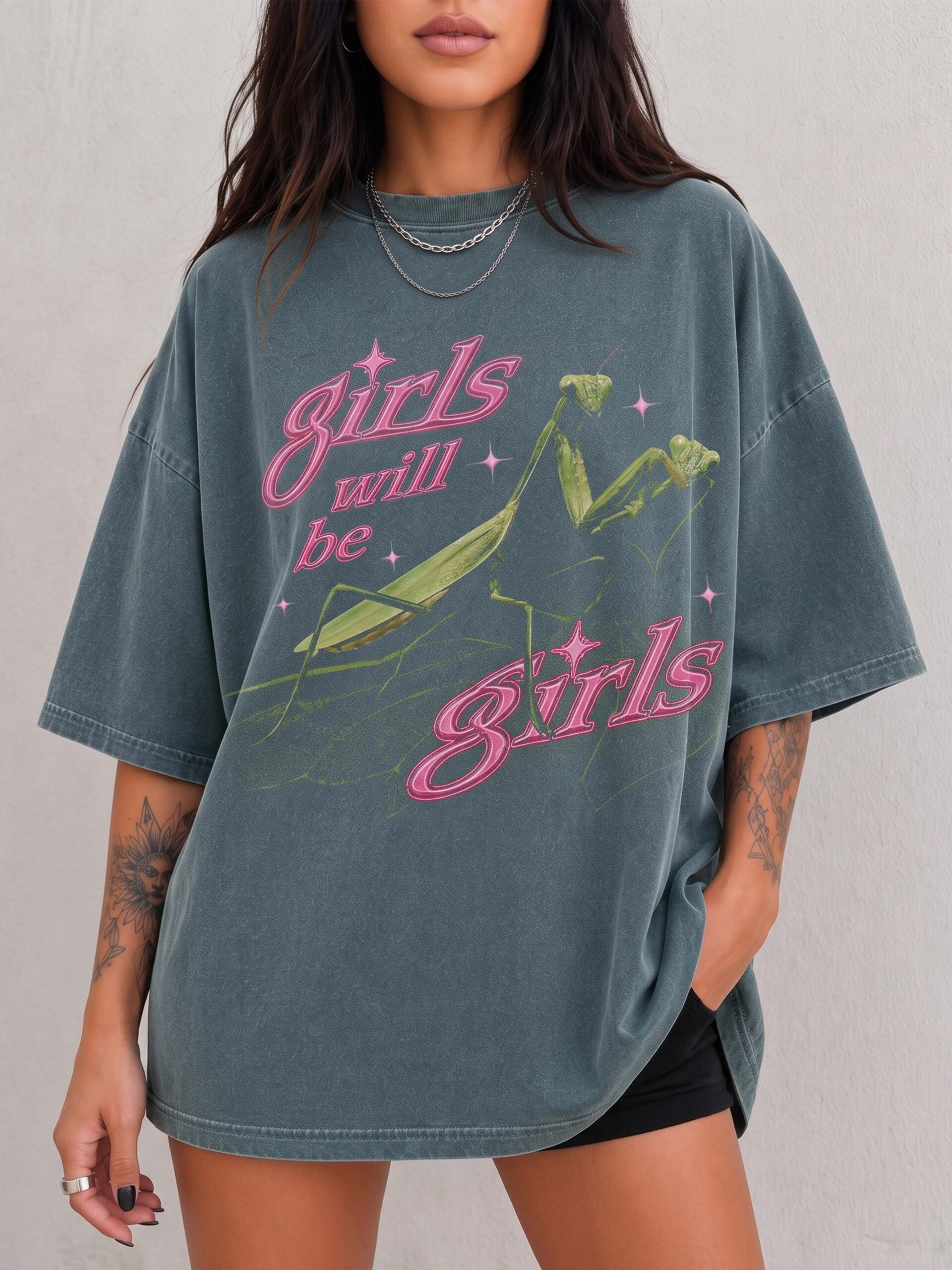 Girls Will Be Girls Praying Mantis Oversized Graphic Tee