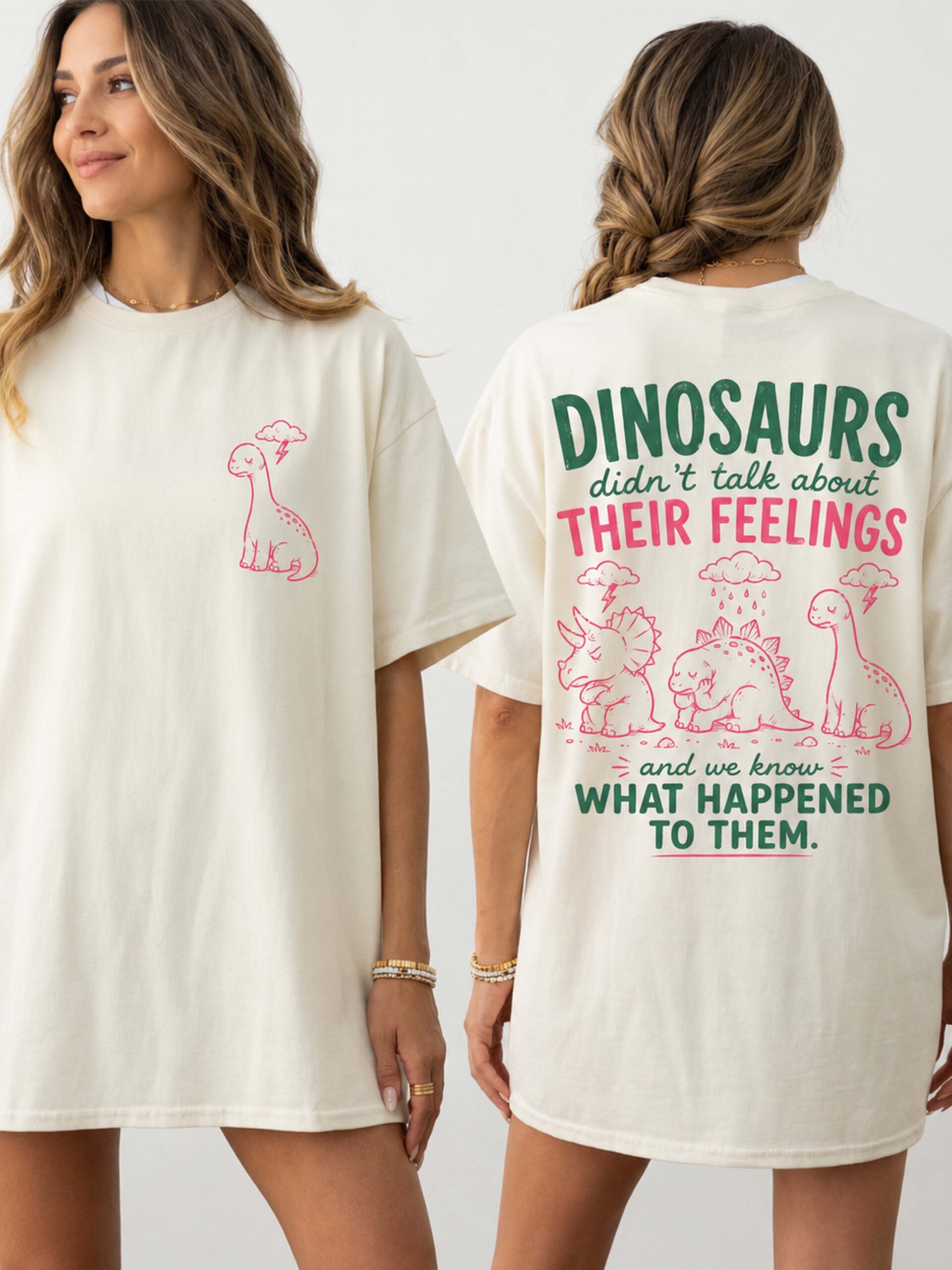 Funny Dinosaur Mental Health Oversized Graphic T-Shirt