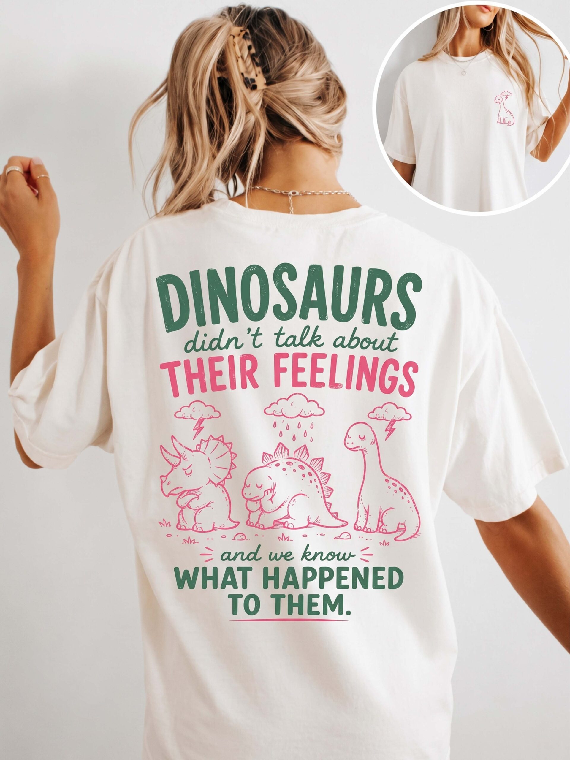 Funny Dinosaur Mental Health Oversized Graphic T-Shirt