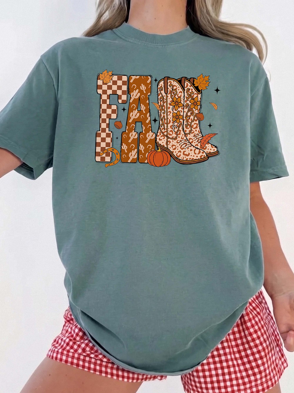 Western Fall Leopard Boots Graphic Tee - Boho Autumn Shirt