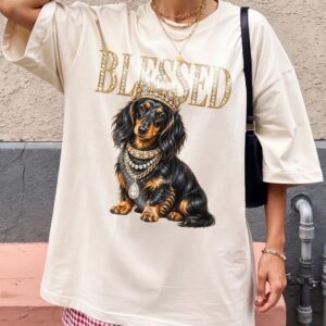 Blessed Crowned Dachshund Oversized Graphic Tee - Dog Mom Shirt