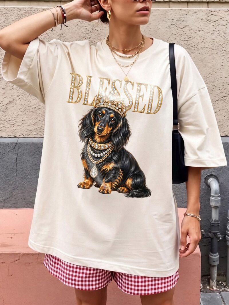 Blessed Crowned Dachshund Oversized Graphic Tee - Dog Mom Shirt