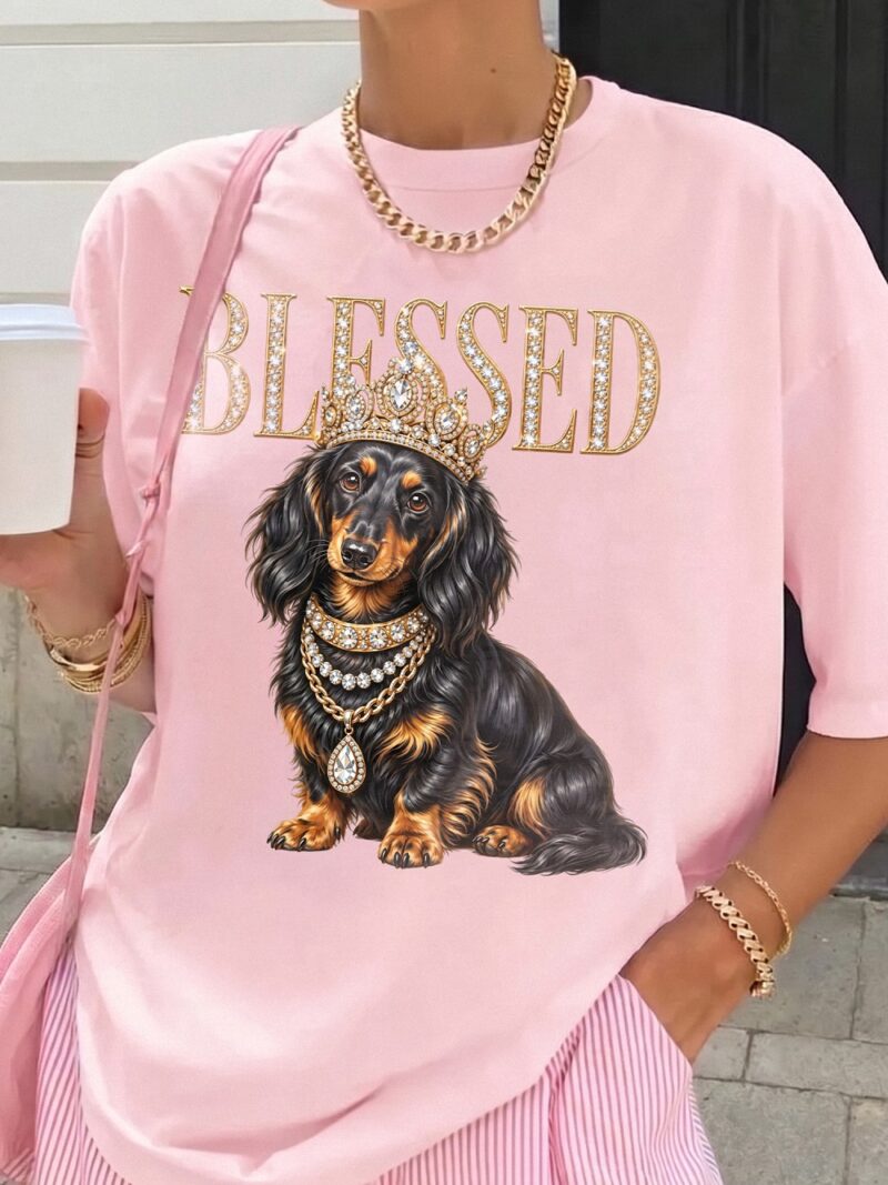 Blessed Crowned Dachshund Oversized Graphic Tee - Dog Mom Shirt