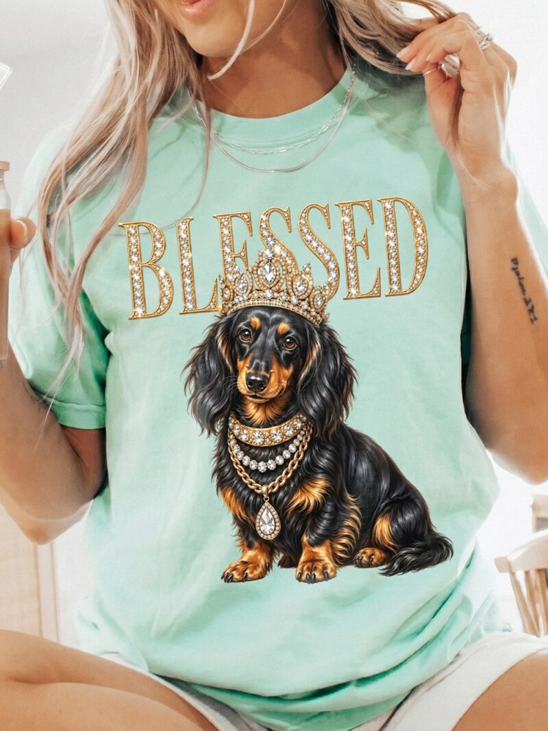Blessed Crowned Dachshund Oversized Graphic Tee - Dog Mom Shirt