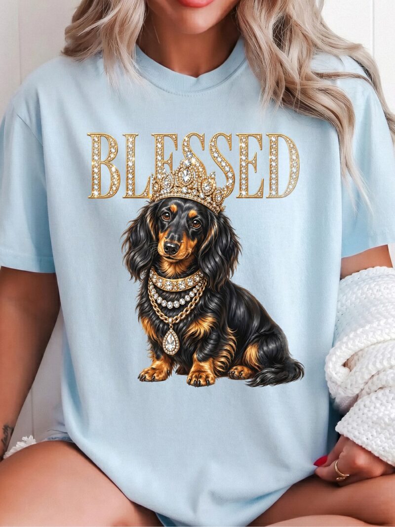 Blessed Crowned Dachshund Oversized Graphic Tee - Dog Mom Shirt