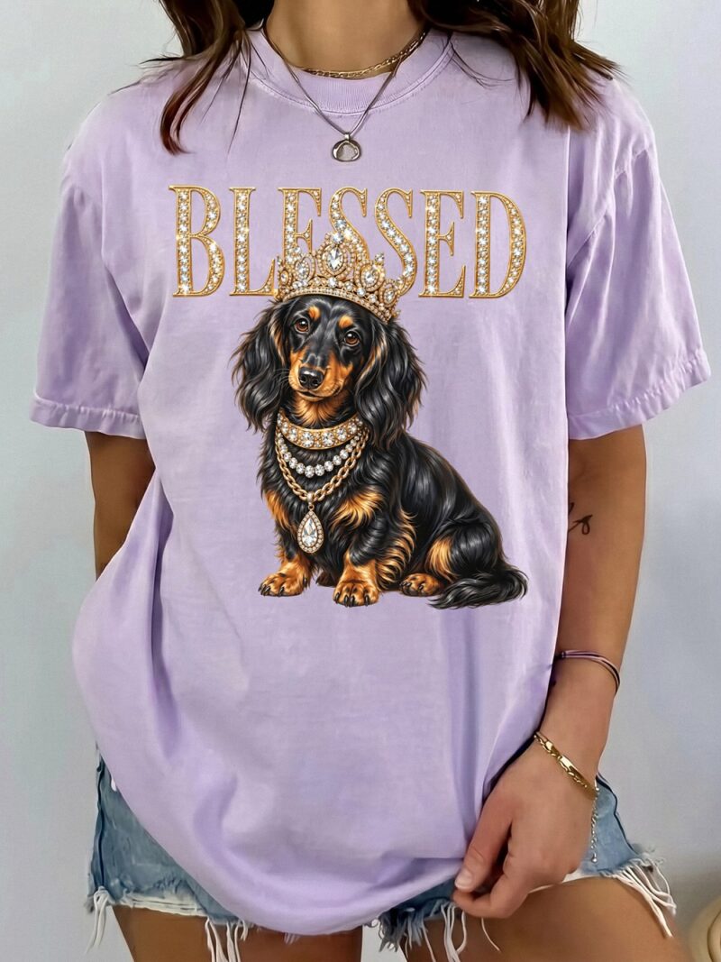 Blessed Crowned Dachshund Oversized Graphic Tee - Dog Mom Shirt