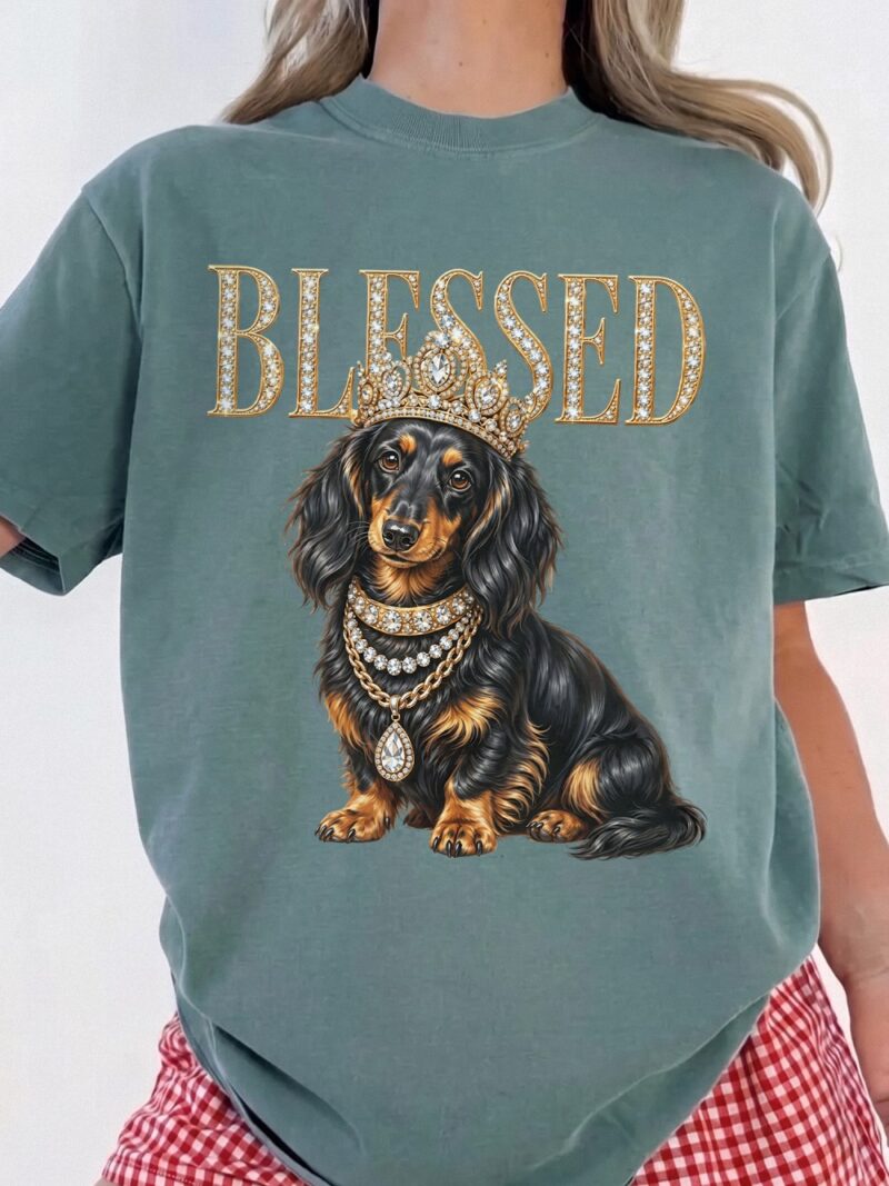 Blessed Crowned Dachshund Oversized Graphic Tee - Dog Mom Shirt