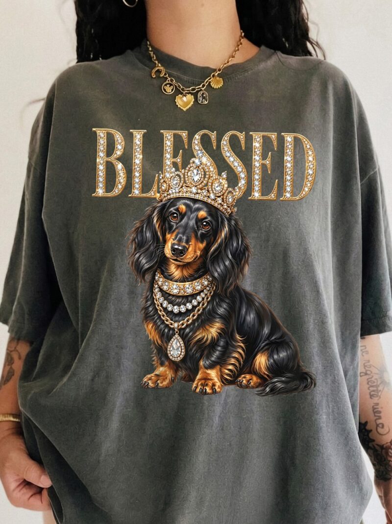 Blessed Crowned Dachshund Oversized Graphic Tee - Dog Mom Shirt