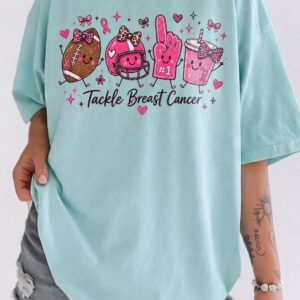 Tackle Breast Cancer Football T-Shirt - Cute Pink Ribbon Game Day Tee