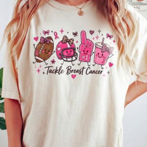 Tackle Breast Cancer Football T-Shirt - Cute Pink Ribbon Game Day Tee