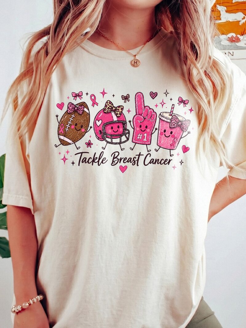 Tackle Breast Cancer Football T-Shirt - Cute Pink Ribbon Game Day Tee