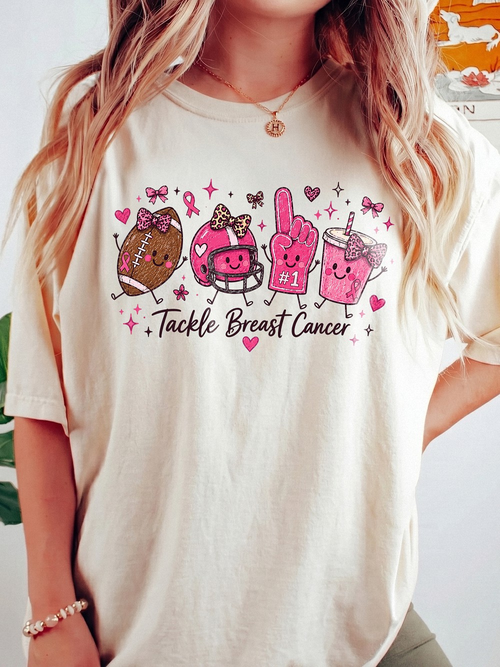 Tackle Breast Cancer Football T-Shirt - Cute Pink Ribbon Game Day Tee