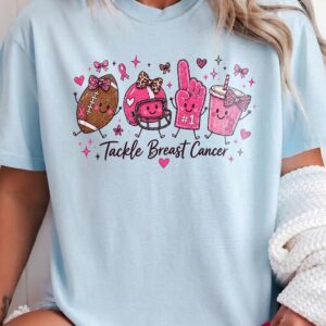 Tackle Breast Cancer Football T-Shirt - Cute Pink Ribbon Game Day Tee