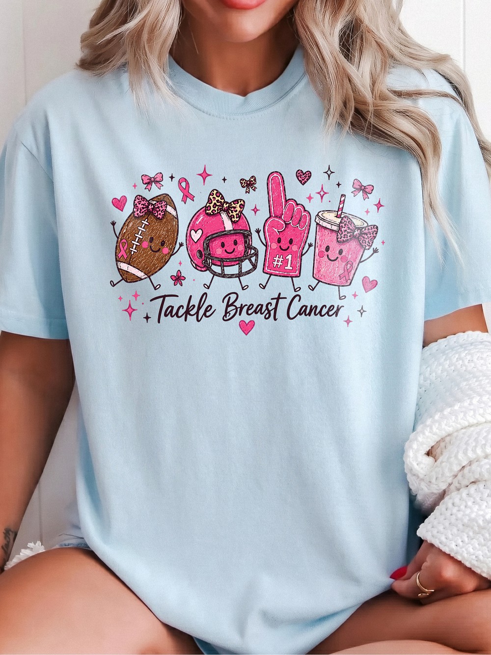 Tackle Breast Cancer Football T-Shirt - Cute Pink Ribbon Game Day Tee