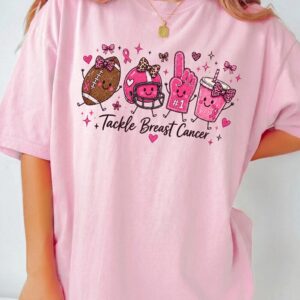 Tackle Breast Cancer Football T-Shirt - Cute Pink Ribbon Game Day Tee