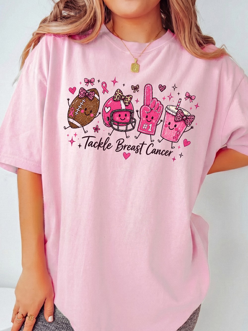 Tackle Breast Cancer Football T-Shirt - Cute Pink Ribbon Game Day Tee