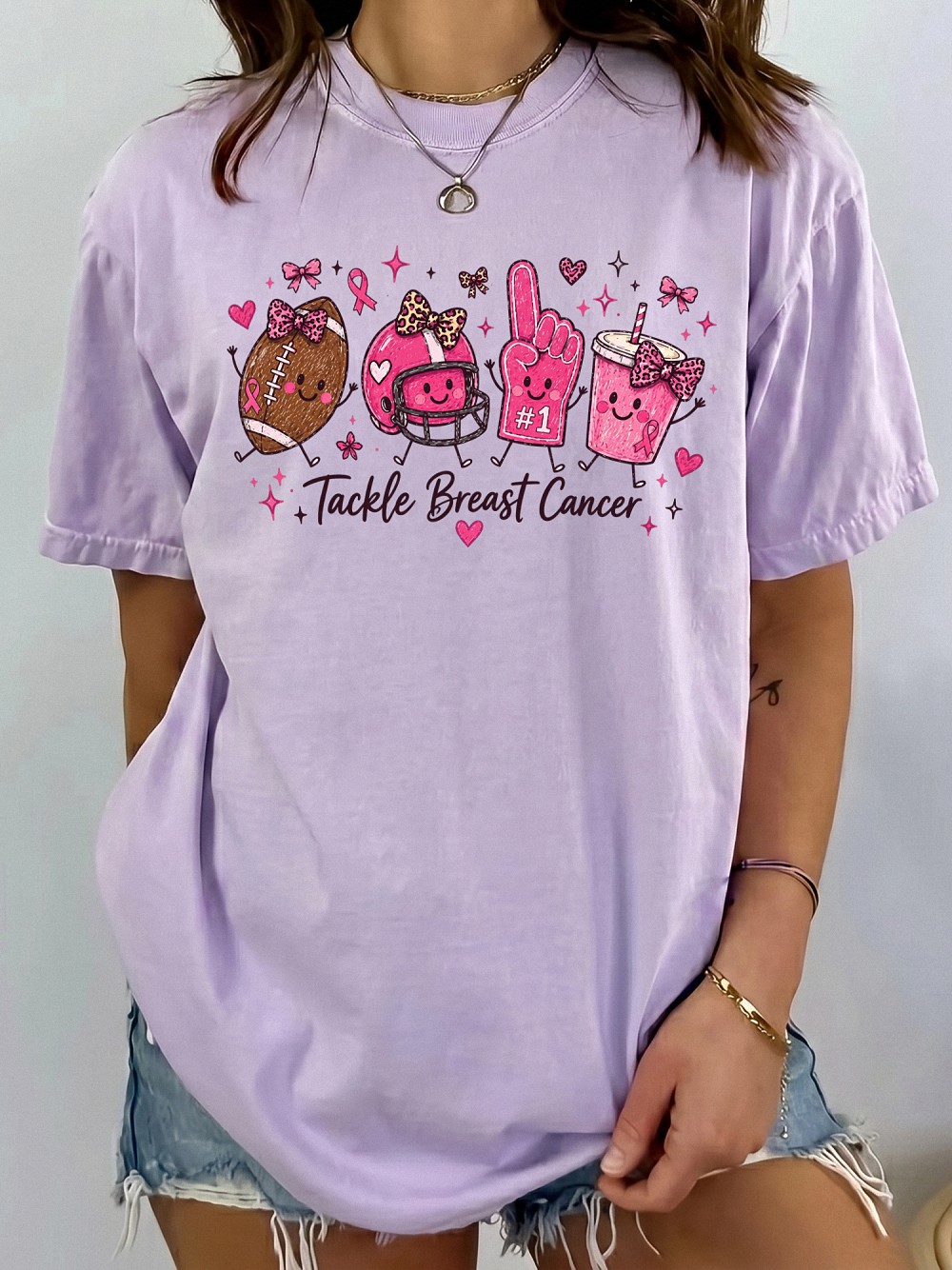 Tackle Breast Cancer Football T-Shirt - Cute Pink Ribbon Game Day Tee