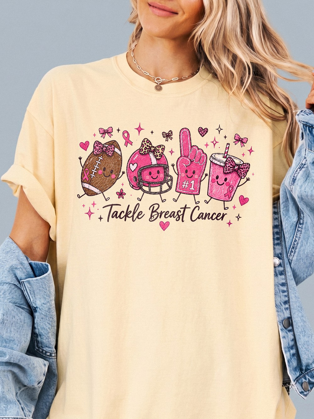 Tackle Breast Cancer Football T-Shirt - Cute Pink Ribbon Game Day Tee