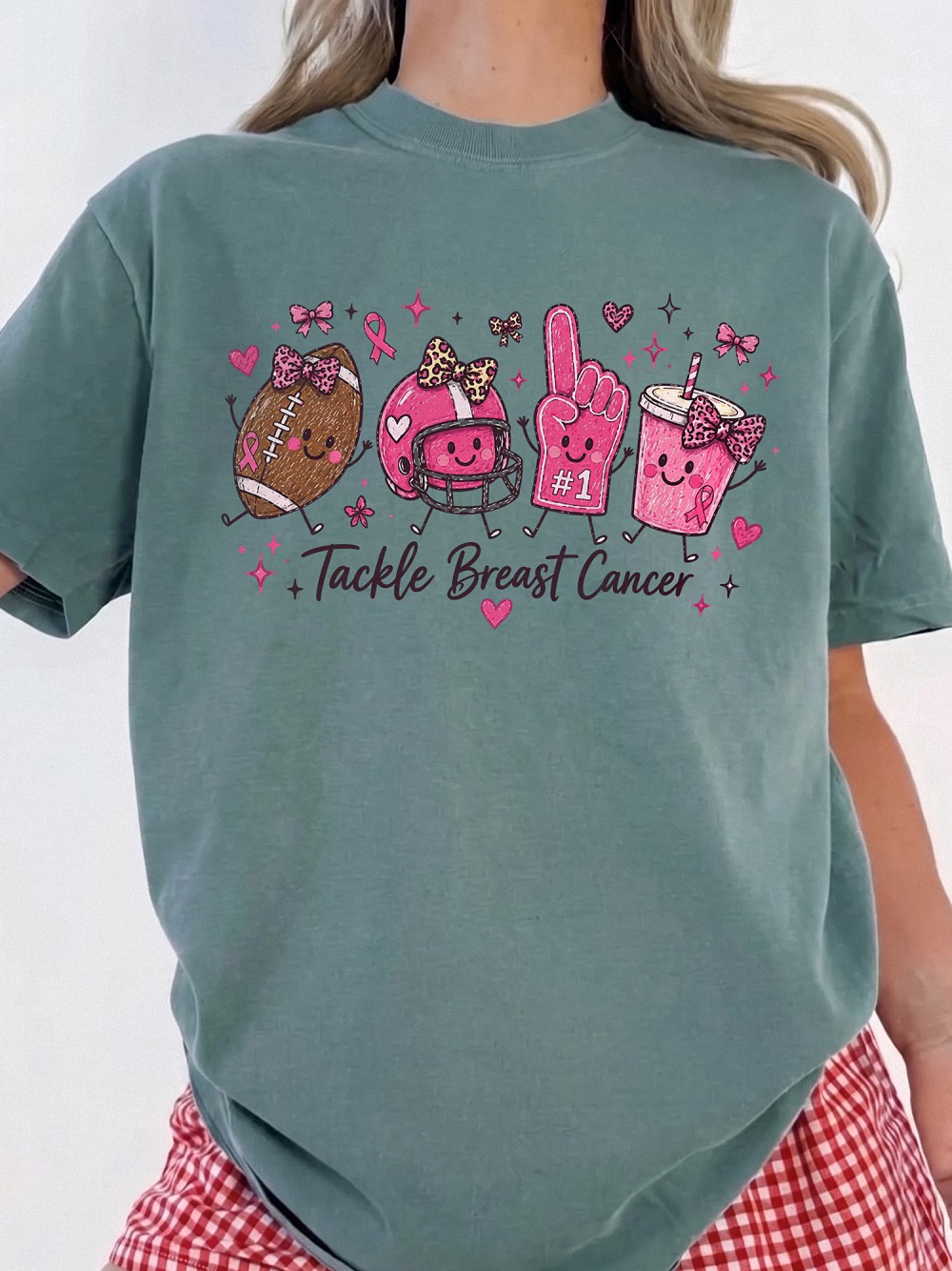 Tackle Breast Cancer Football T-Shirt - Cute Pink Ribbon Game Day Tee