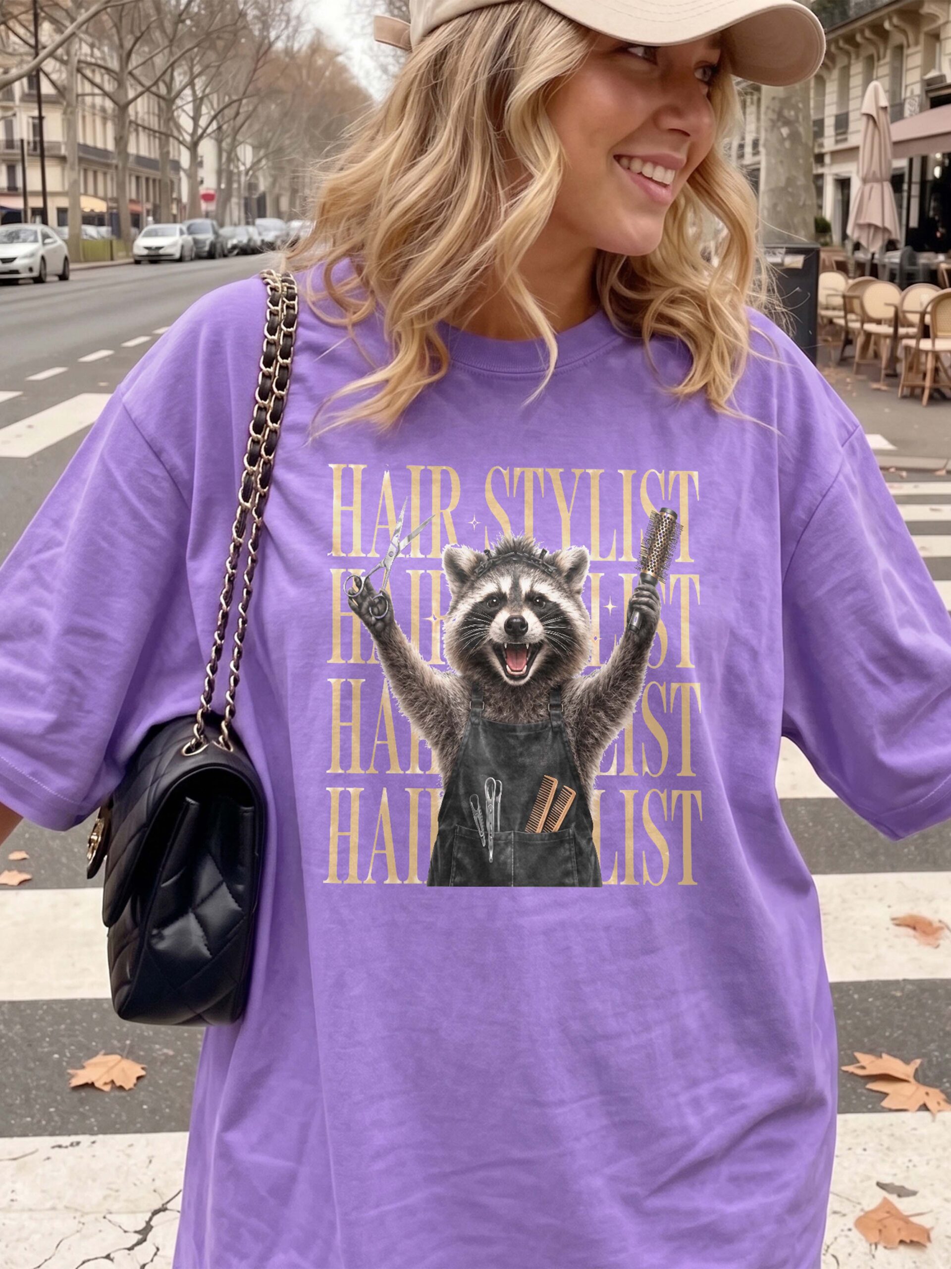 Funny Raccoon Hair Stylist Graphic Tee - Salon Humor Shirt