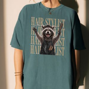 Funny Raccoon Hair Stylist Graphic Tee - Salon Humor Shirt