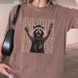 Funny Raccoon Hair Stylist Graphic Tee - Salon Humor Shirt