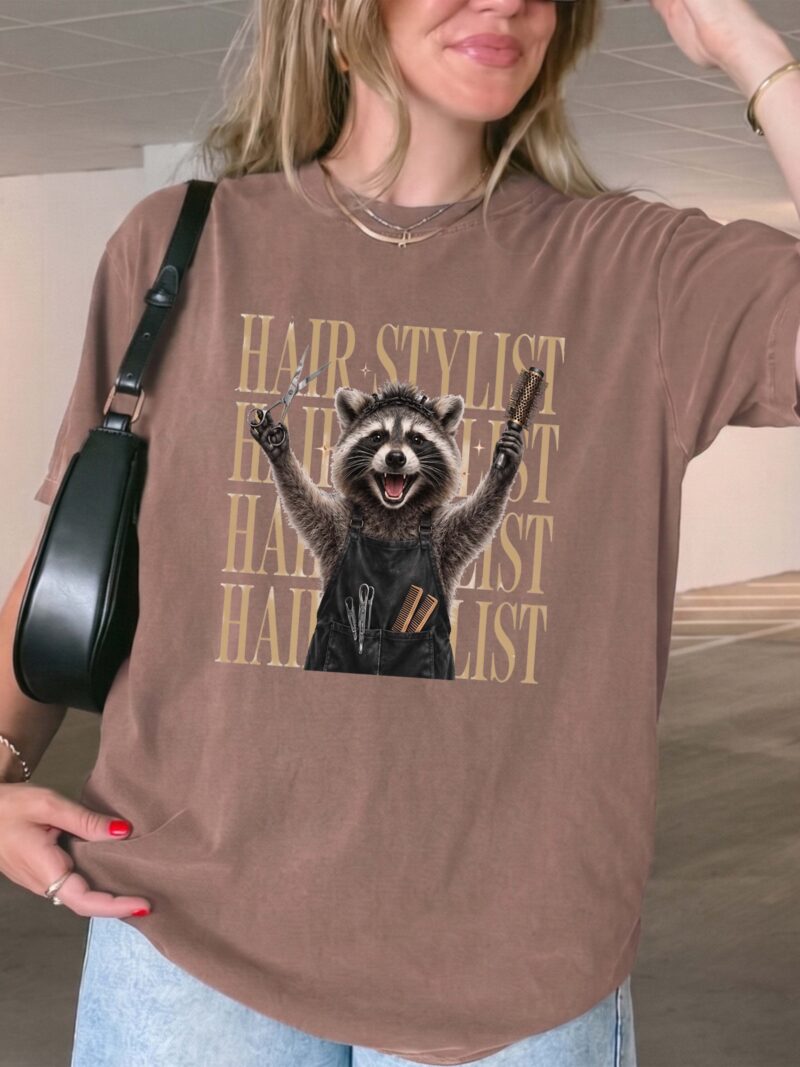 Funny Raccoon Hair Stylist Graphic Tee - Salon Humor Shirt