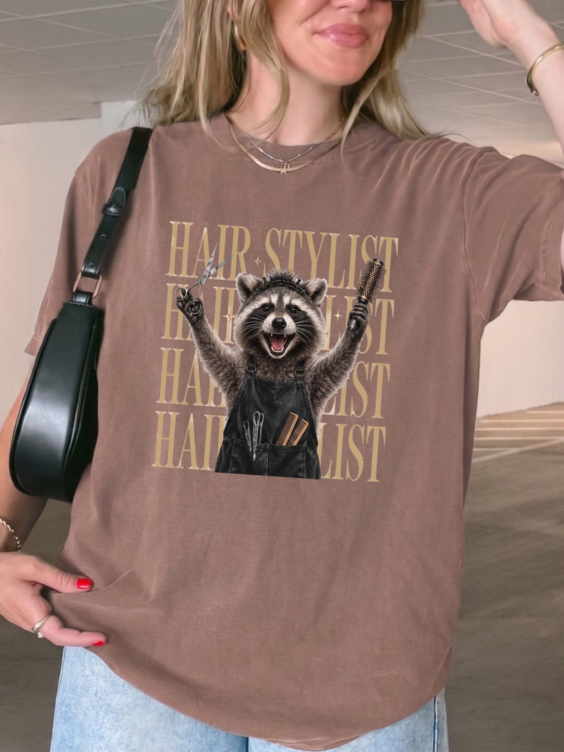 Funny Raccoon Hair Stylist Graphic Tee - Salon Humor Shirt