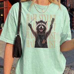 Funny Raccoon Hair Stylist Graphic Tee - Salon Humor Shirt