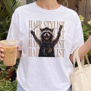 Funny Raccoon Hair Stylist Graphic Tee - Salon Humor Shirt