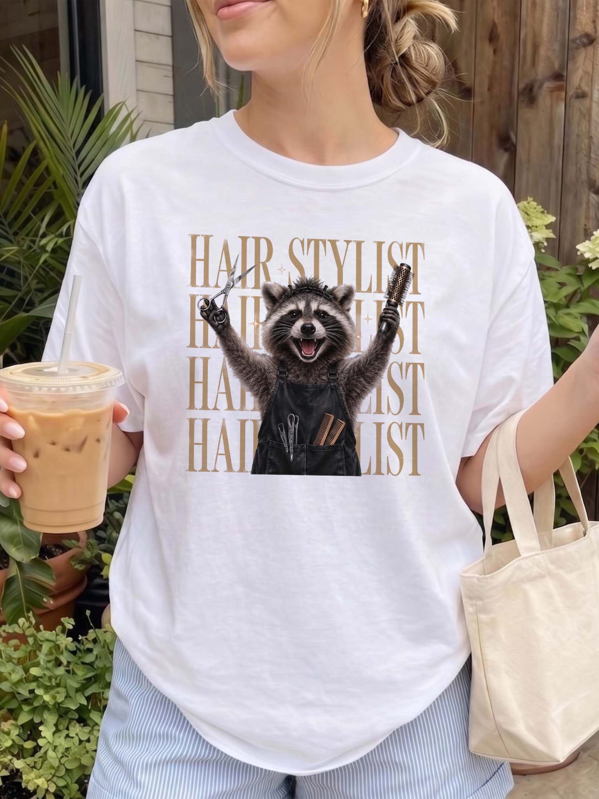 Funny Raccoon Hair Stylist Graphic Tee - Salon Humor Shirt