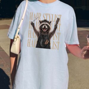 Funny Raccoon Hair Stylist Graphic Tee - Salon Humor Shirt