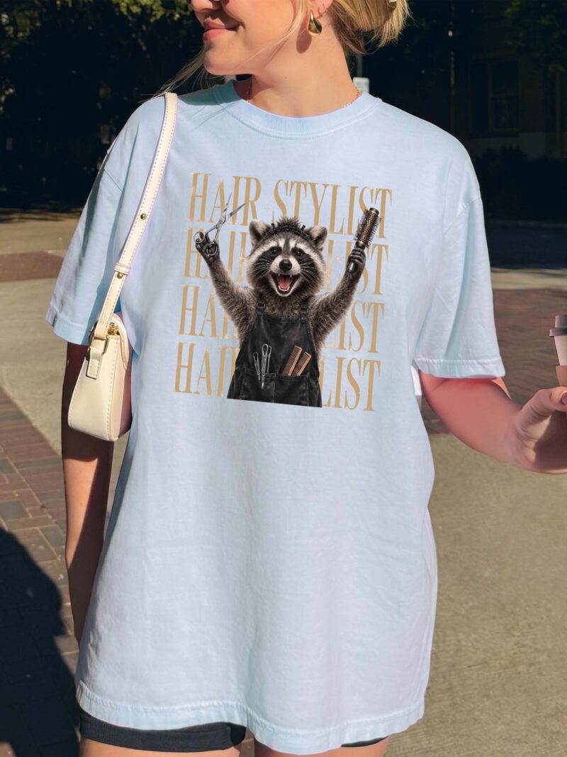 Funny Raccoon Hair Stylist Graphic Tee - Salon Humor Shirt