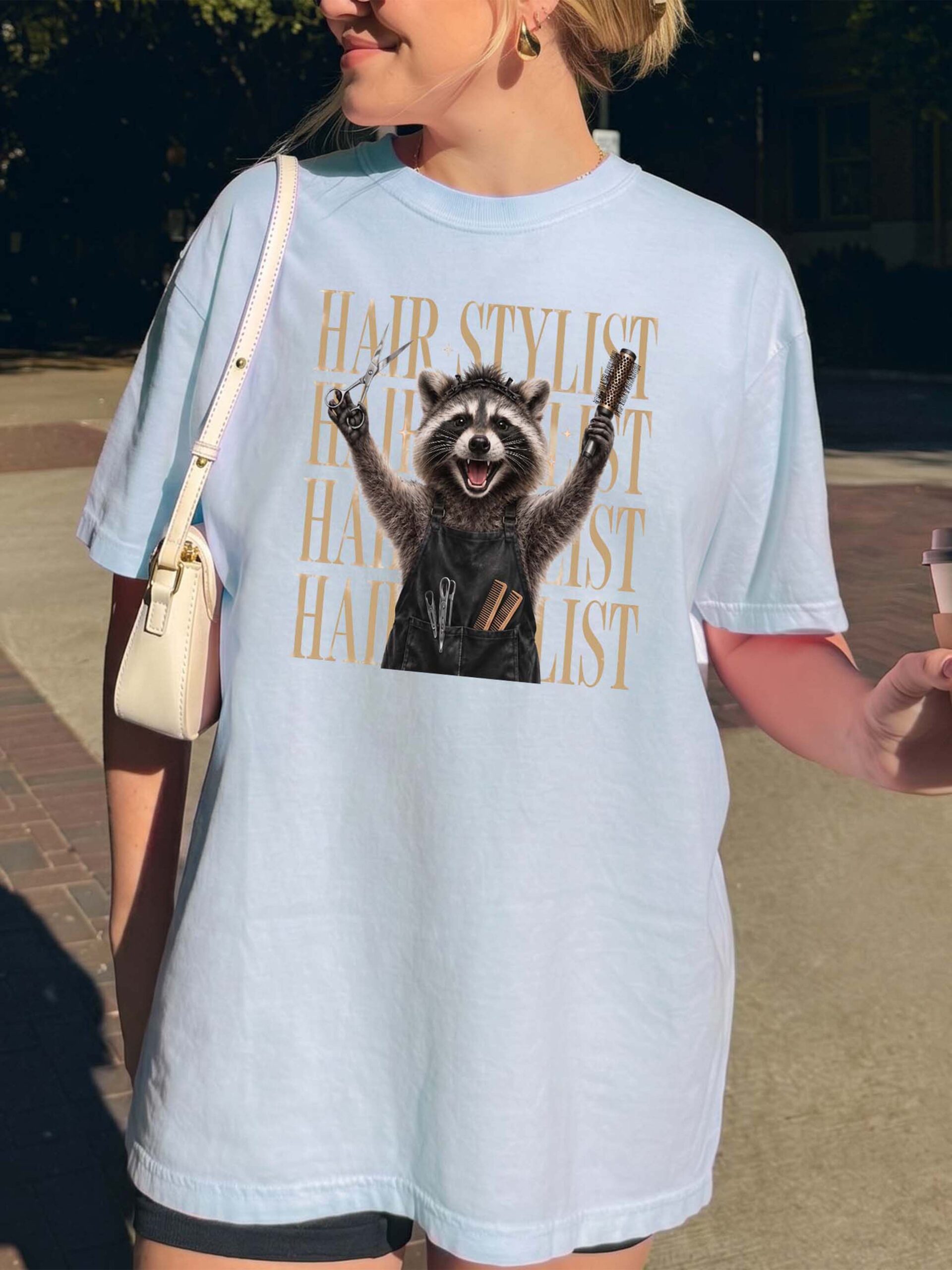 Funny Raccoon Hair Stylist Graphic Tee - Salon Humor Shirt