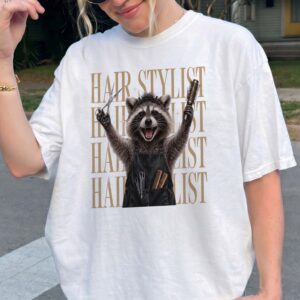 Funny Raccoon Hair Stylist Graphic Tee - Salon Humor Shirt