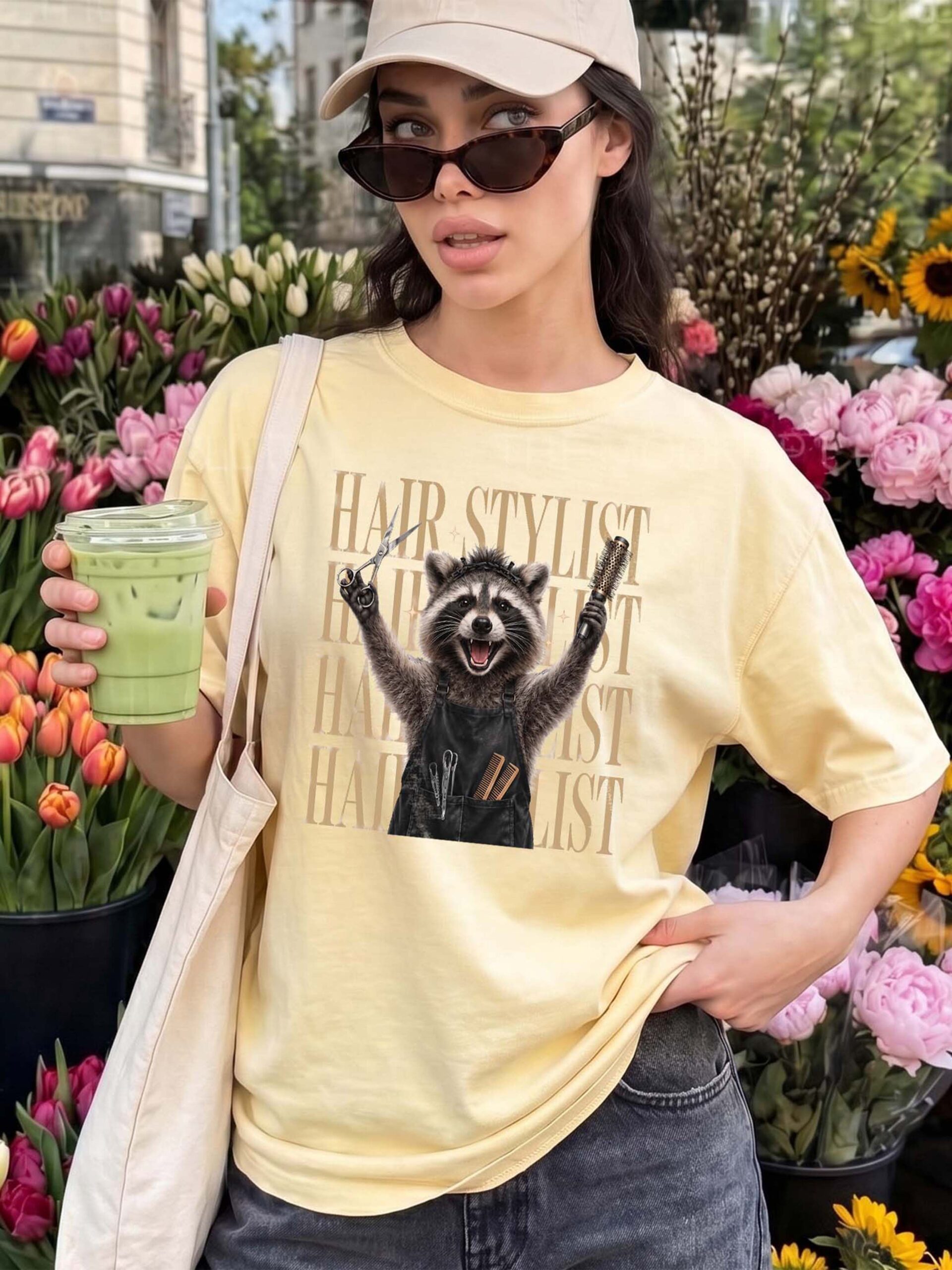 Funny Raccoon Hair Stylist Graphic Tee - Salon Humor Shirt