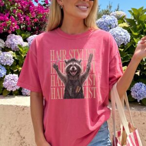 Funny Raccoon Hair Stylist Graphic Tee - Salon Humor Shirt