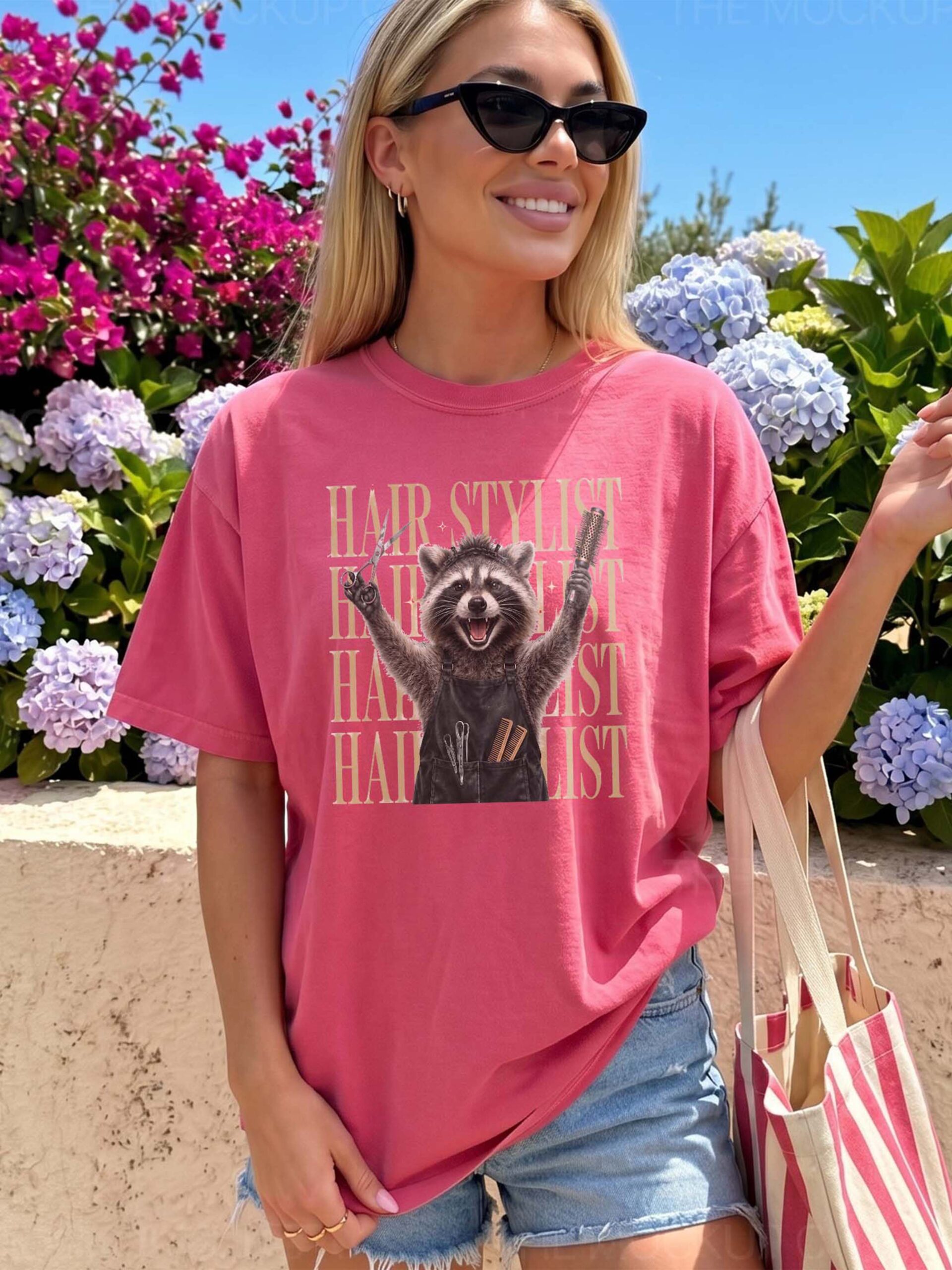 Funny Raccoon Hair Stylist Graphic Tee - Salon Humor Shirt