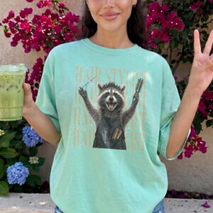 Funny Raccoon Hair Stylist Graphic Tee - Salon Humor Shirt