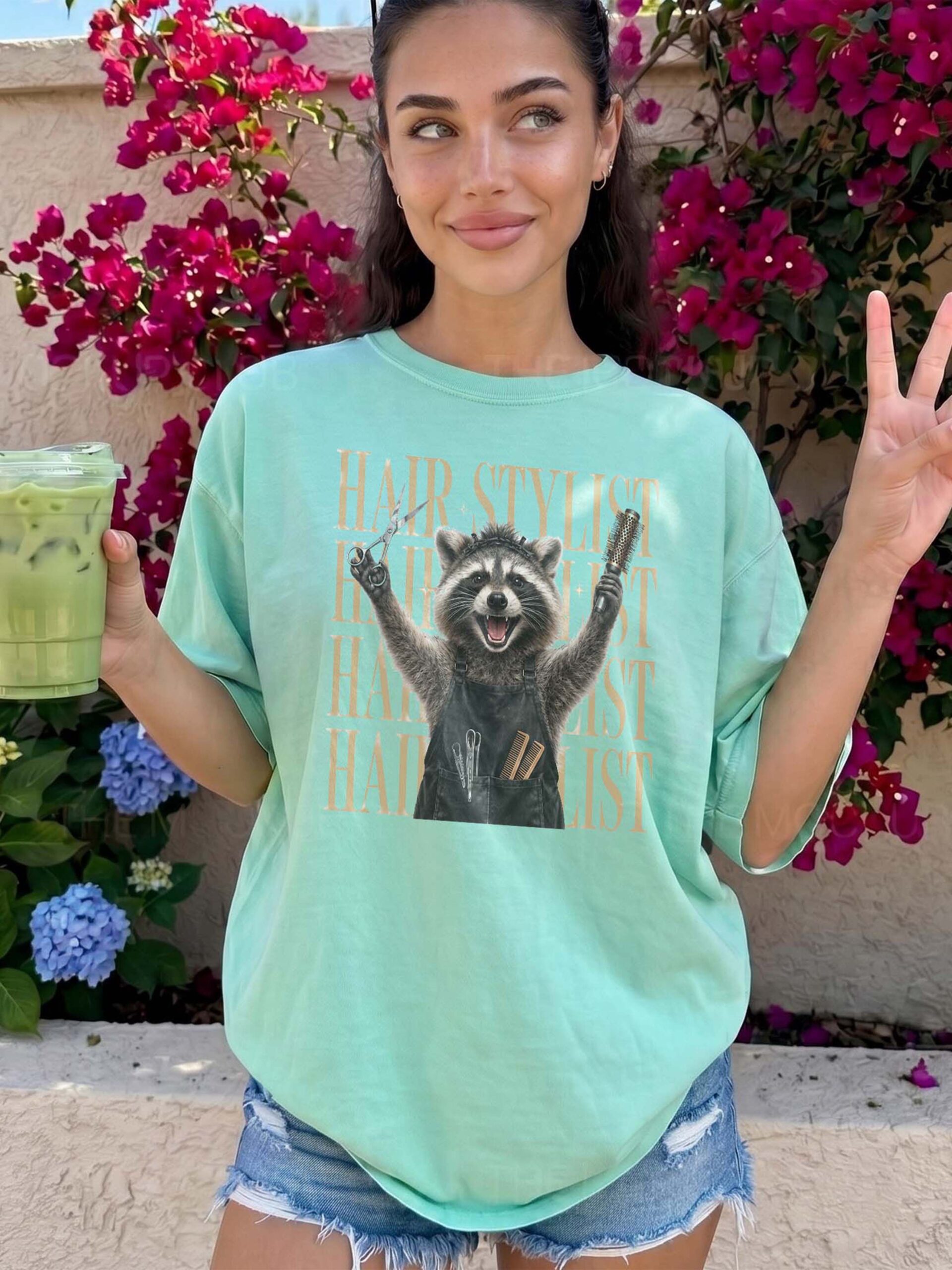 Funny Raccoon Hair Stylist Graphic Tee - Salon Humor Shirt