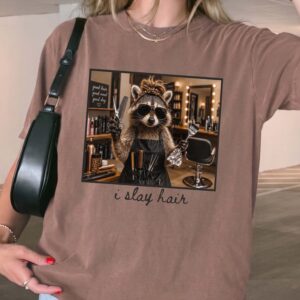 I Slay Hair Raccoon Hairstylist Graphic Tee - Funny Salon Gift