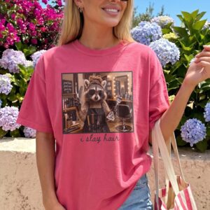 I Slay Hair Raccoon Hairstylist Graphic Tee - Funny Salon Gift