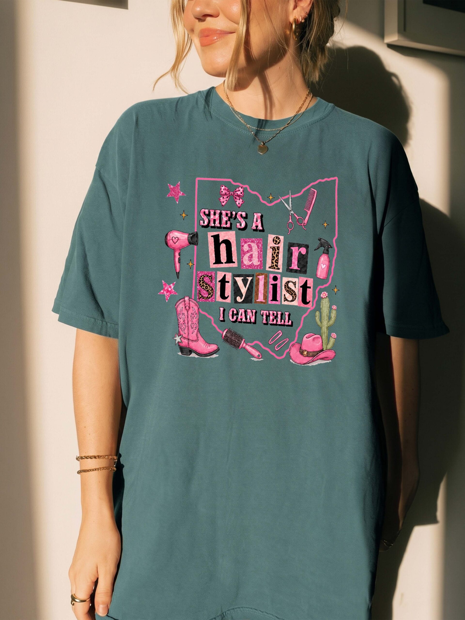 She's A Hair Stylist I Can Tell Ohio Western Cowgirl Graphic Tee