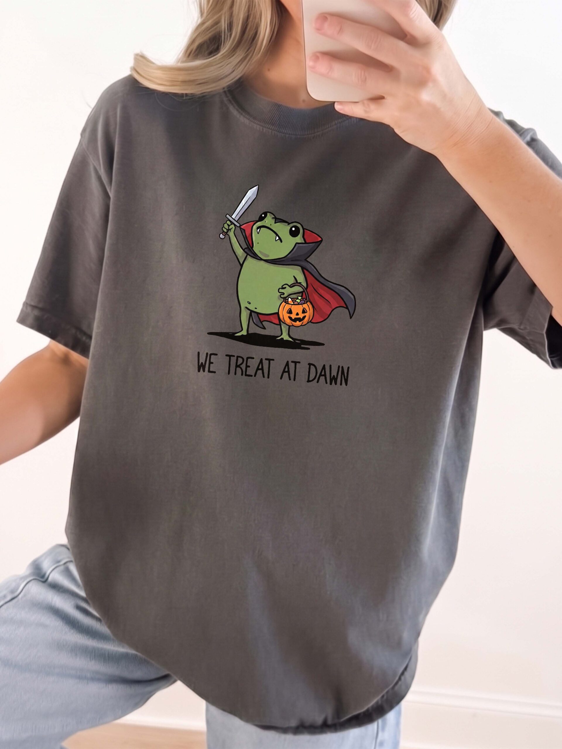 We Treat At Dawn Vampire Frog Shirt - Cute Kawaii Halloween Graphic Tee
