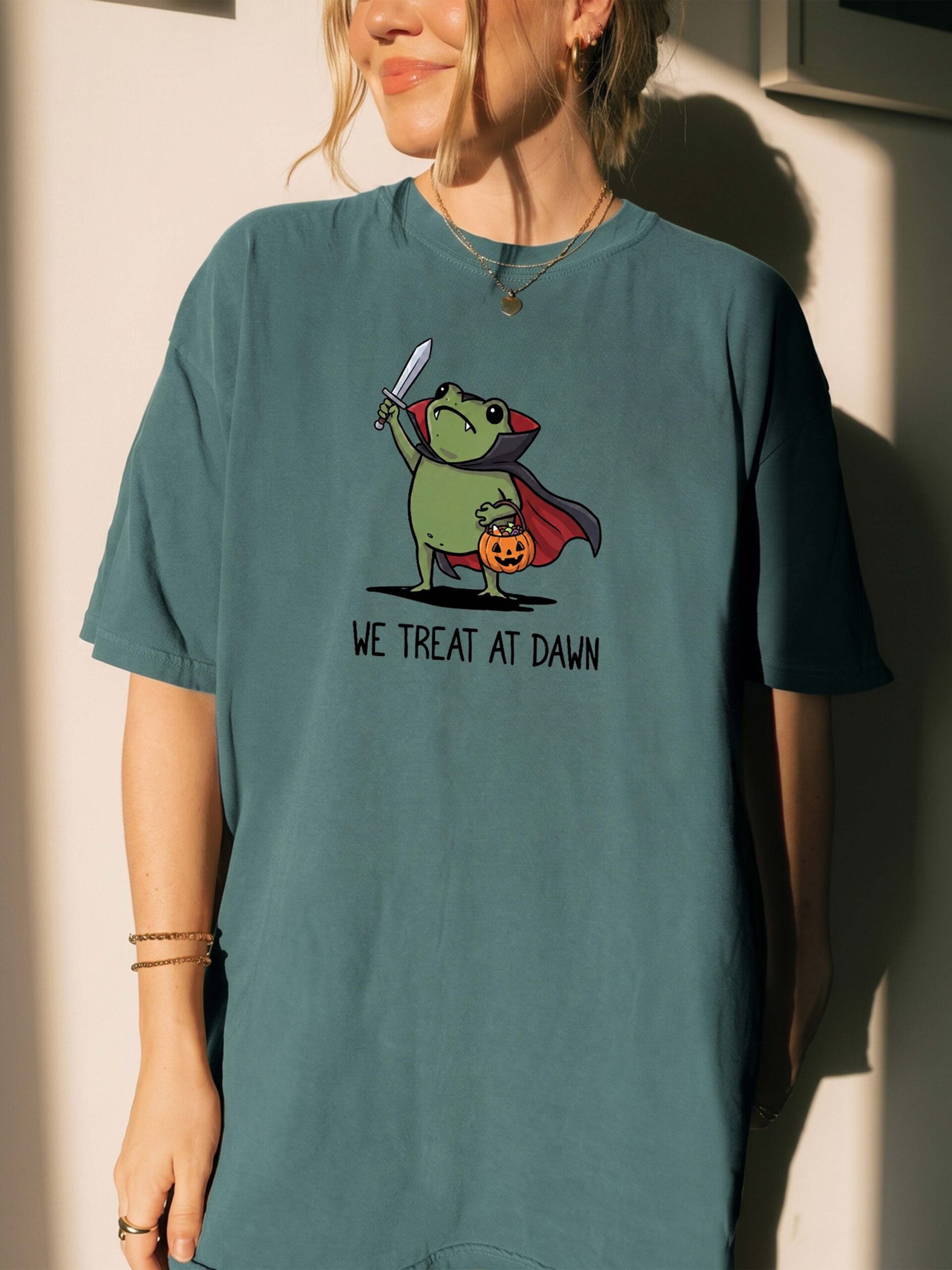 We Treat At Dawn Vampire Frog Shirt - Cute Kawaii Halloween Graphic Tee