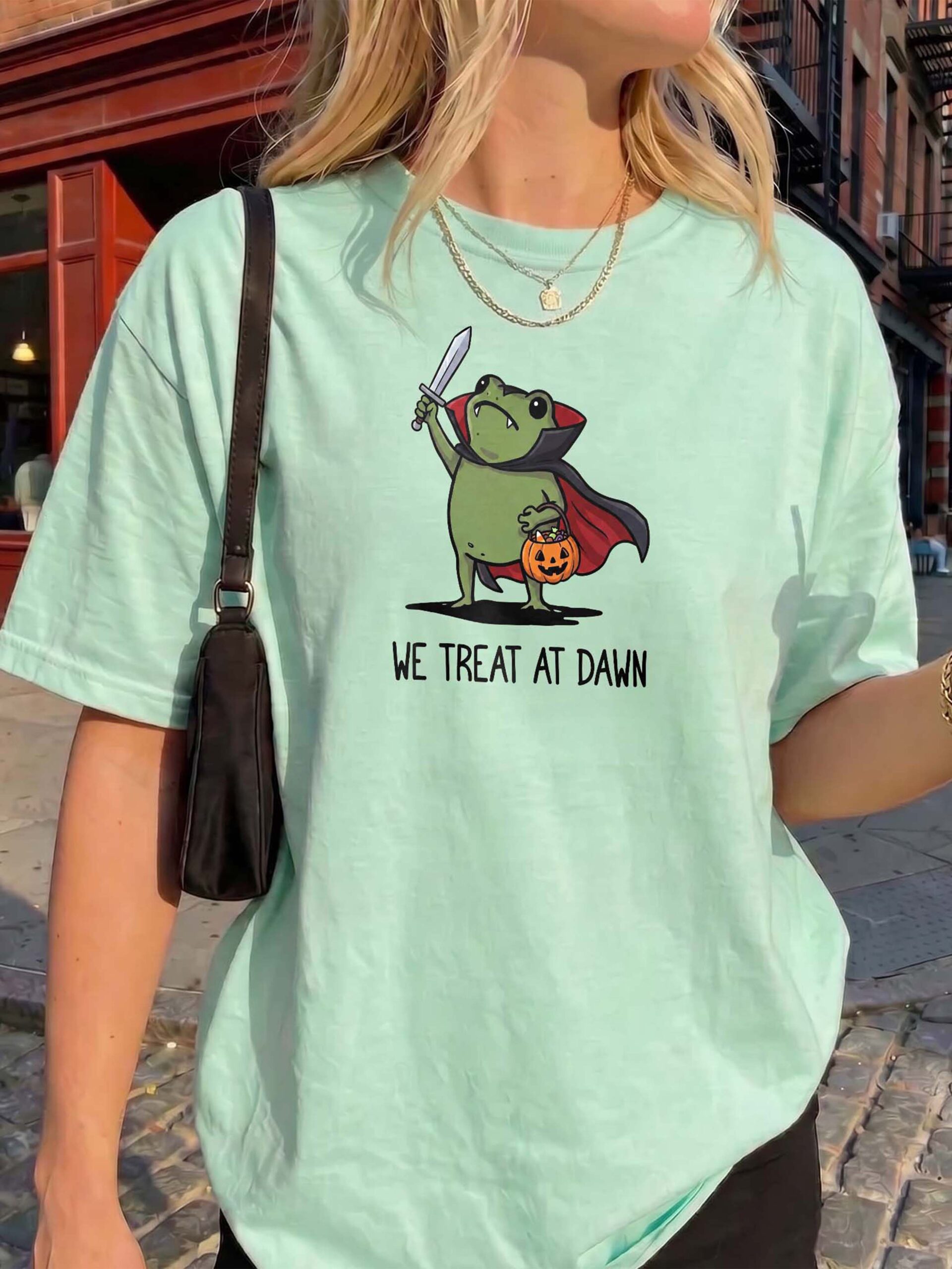 We Treat At Dawn Vampire Frog Shirt - Cute Kawaii Halloween Graphic Tee